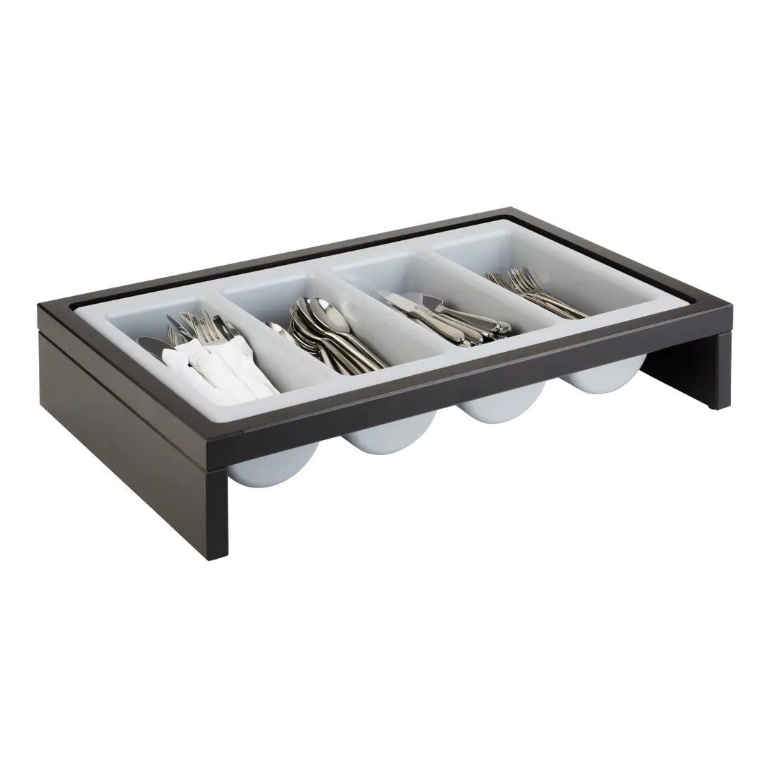 APS Germany APS 14995 - 2-Piece Tray, 4-Section Insert, Wood Base, 22.75" x 14.63" x 4.75" - 1/Case