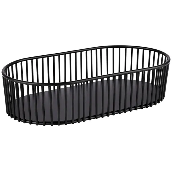 APS Germany APS 30337 - Oval Metal Tabletop Basket, 11 1/2" L x 6⅜" D x 2-3/4" H, Black Urban Finish, Non-Slip Feet - 1/Case