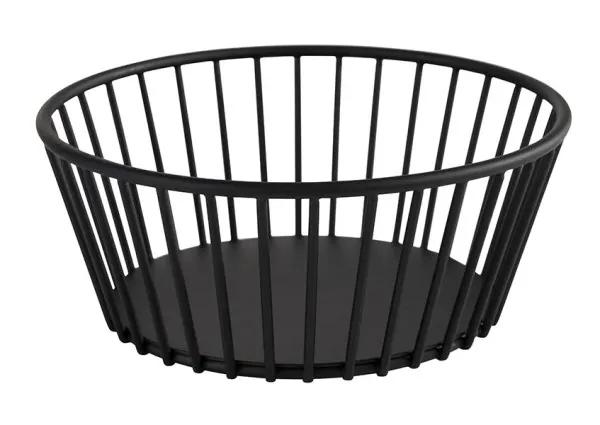 APS Germany APS 30410 - Round Metal Basket, 6-5/8" Diameter, Black Finish, Non-Slip Feet - 1/Case