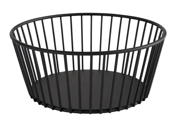 APS Germany APS 30411 - Round Metal Basket 7 1/2" Diameter, Black Finish, Non-Slip Feet - 1/Case