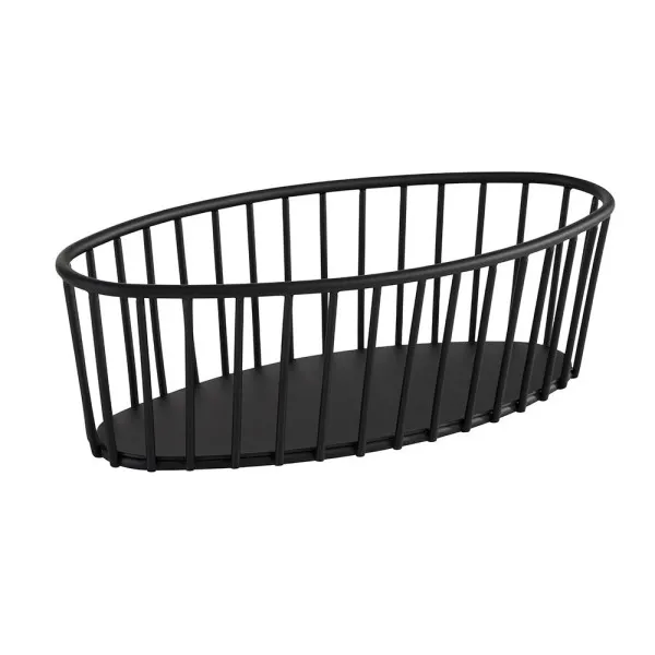 APS Germany APS 30412 - Oval Metal Basket, 8 1/2" L x 4" W x 2-1/4" H, Black Finish, Non-Slip - 1/Case