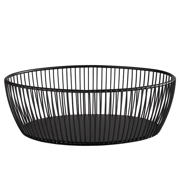 APS Germany APS 30423 - Oval Metal Basket, 9 1/2" L x 7 1/2" W, Black Finish, Stackable - 1/Case