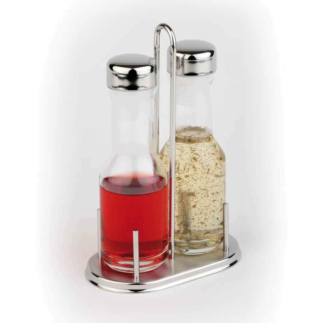 APS Germany APS 40440 Oil & Vinegar Cruet Set, 3-Piece, Glass Bottles with Non-Drip Spouts - 18/Case