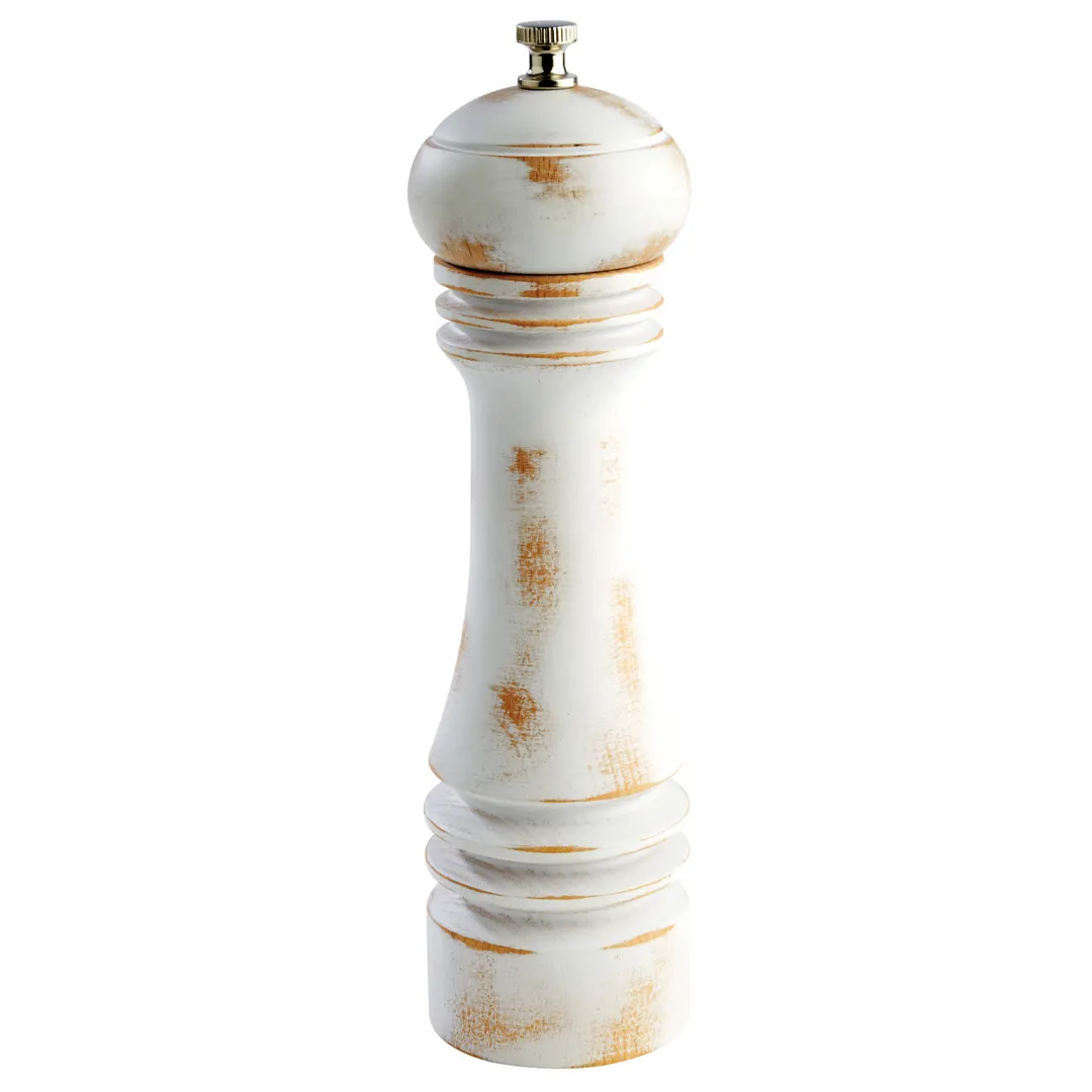 APS Germany APS 40535 Pepper Mill, 2¼" Dia x 6" H, Adjustable Grind, Beechwood, Vintage White - 4/Case