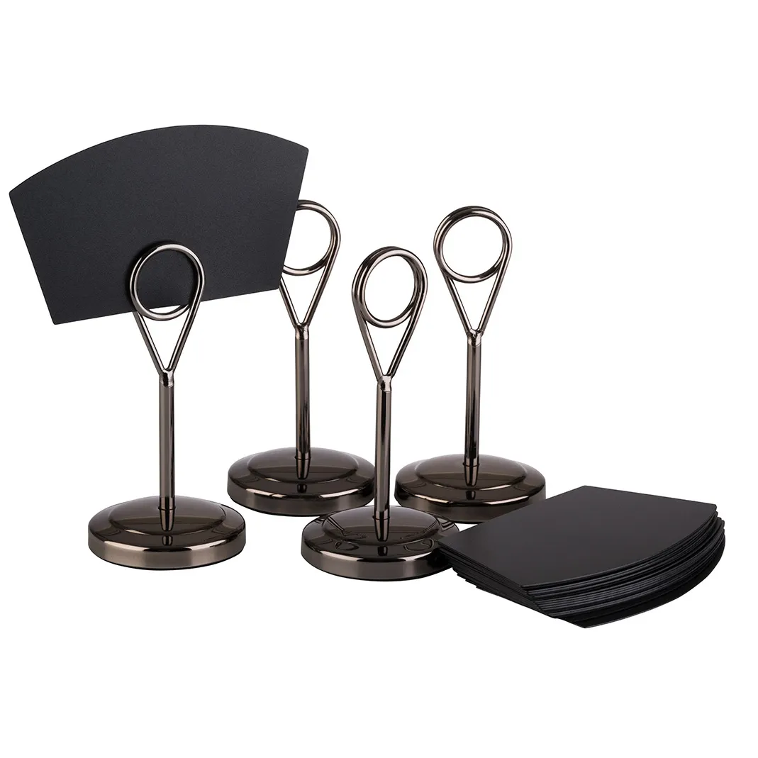 APS Germany APS 71512 - 4‑Piece Menu Card Holder Set, Stainless Steel Gunmetal Mirror Finish,  - 4/Case