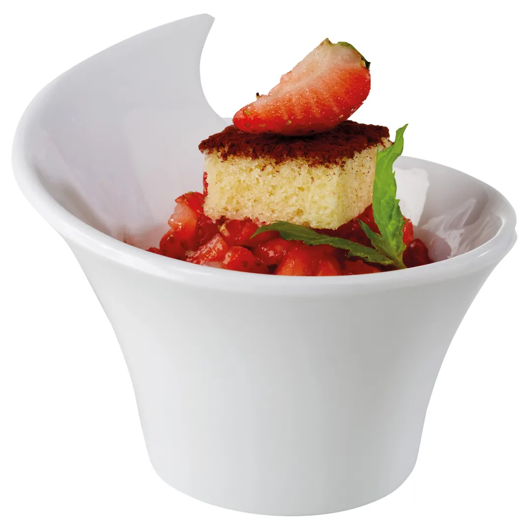 APS Germany APS 84456 - Mini White Melamine Oblong Bowl, 2-3/8 oz (0.3 qt), 3.3" L x 2.9" W x 2.4" H - 24/Case