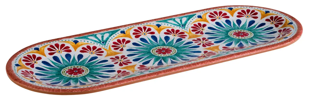 APS Germany APS 84686 - Arabesque Oval Melamine Platter 15" x 6-1/8" x 7/8", Terracotta Design - 12/Case