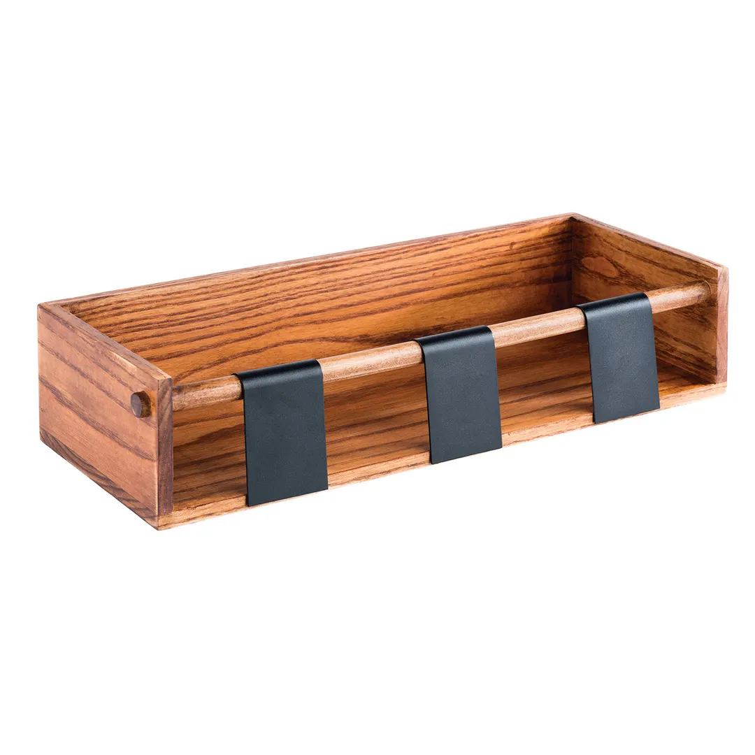 APS Germany APS 84863 Serving Crate, 15"7/16 L x 6"3/8 W x 3"5/8 H, Acacia, 3 Pots - 1/Case