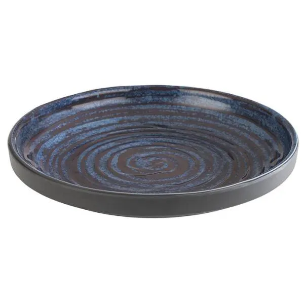 APS Germany APS 85026 - Loops 7" Round Plate, Wide High Rim, Melamine, Grey/Blue Two‑Tone - 6/Case