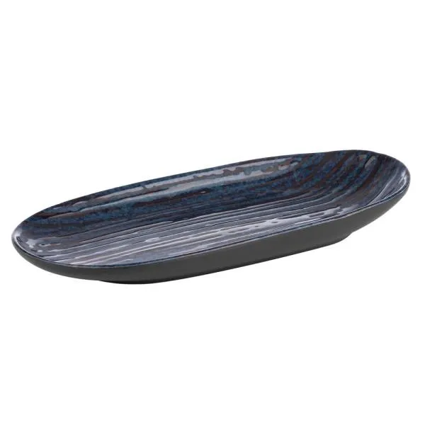 APS Germany APS 85055 - Oval Platter 11" x 5-3/8" x 1-1/2" Grey/Blue Melamine Dishwasher Safe - 6/Case