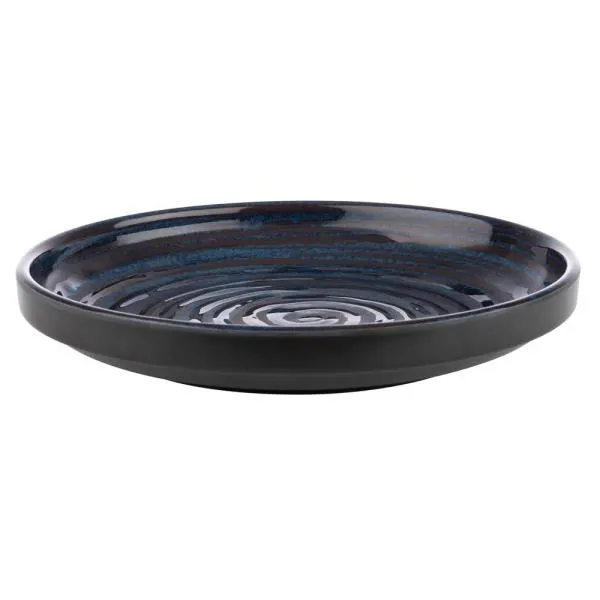 APS Germany APS 85056 - 9" Round Melamine Plate, Grey/Blue, High Rim, Dishwasher Safe - 6/Case