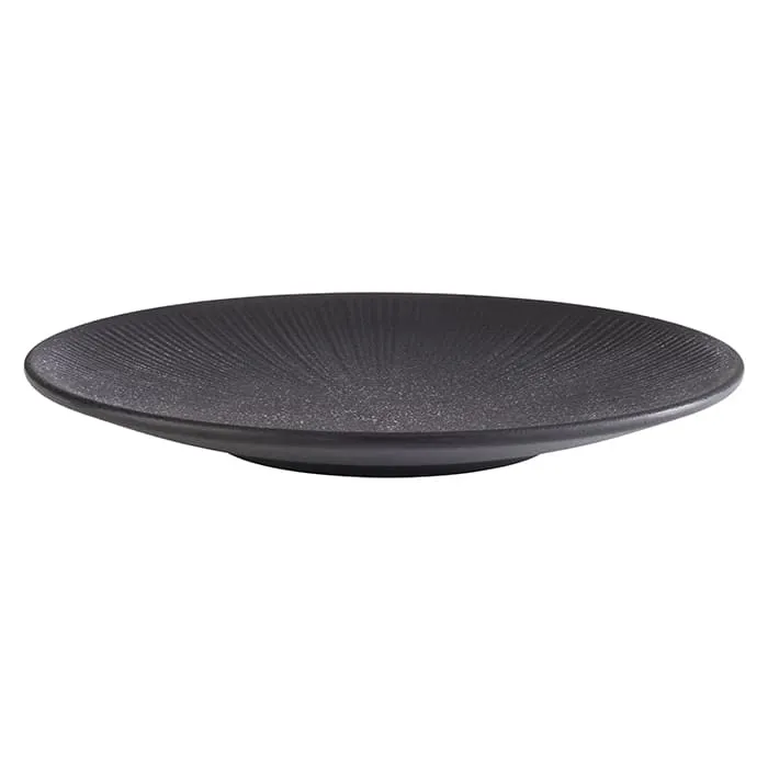 APS Germany APS 85064 Black Melamine Plate, 10-1/4" dia x 1-1/8" H, Ribbed Soft Matte Finish - 6/Case