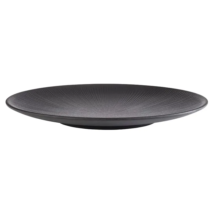 APS Germany APS 85065 - 13" Round Black Melamine Plate, Scratch‑Proof, Dishwasher Safe - 6/Case