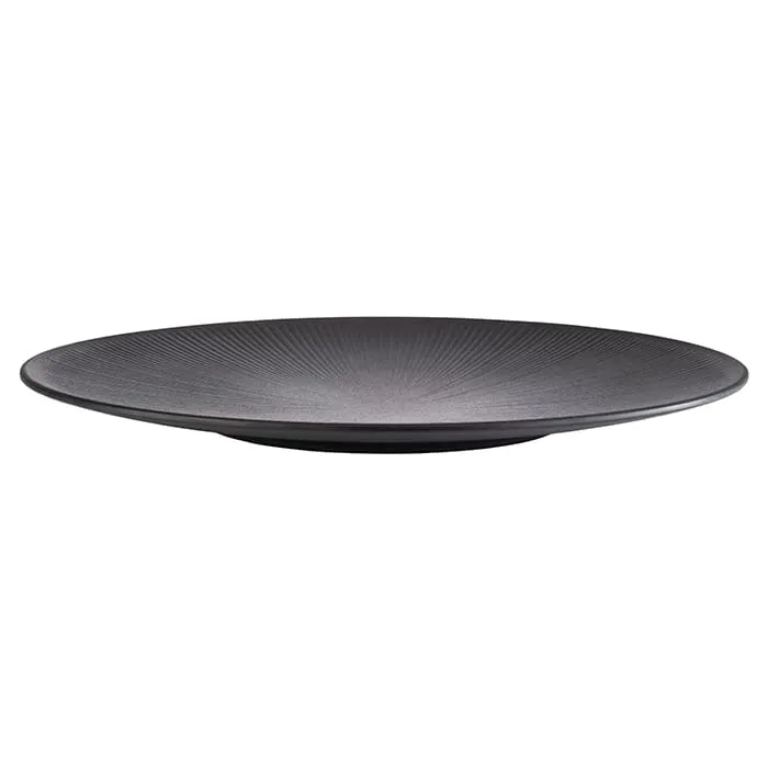 APS Germany APS 85066 - 16.5" Black Melamine Round Plate, 1.375" H Durable Dishwasher Safe - 6/Case