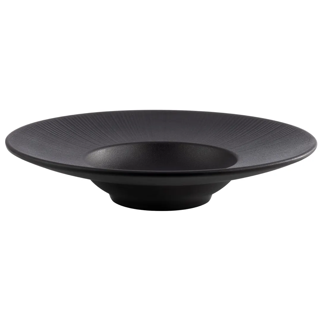 APS Germany APS 85098 - Nero 10‑Ounce Round Melamine Plate, Black Finish, 11½" Dia - 6/Case