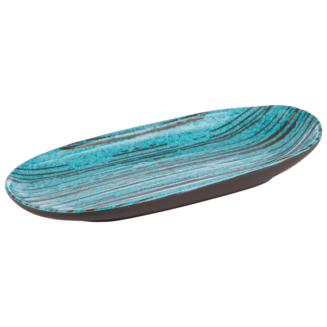 APS Germany APS 85201 - Cancun Melamine Platter, 11" Oval, Brown/Blue Spiral - 6/Case