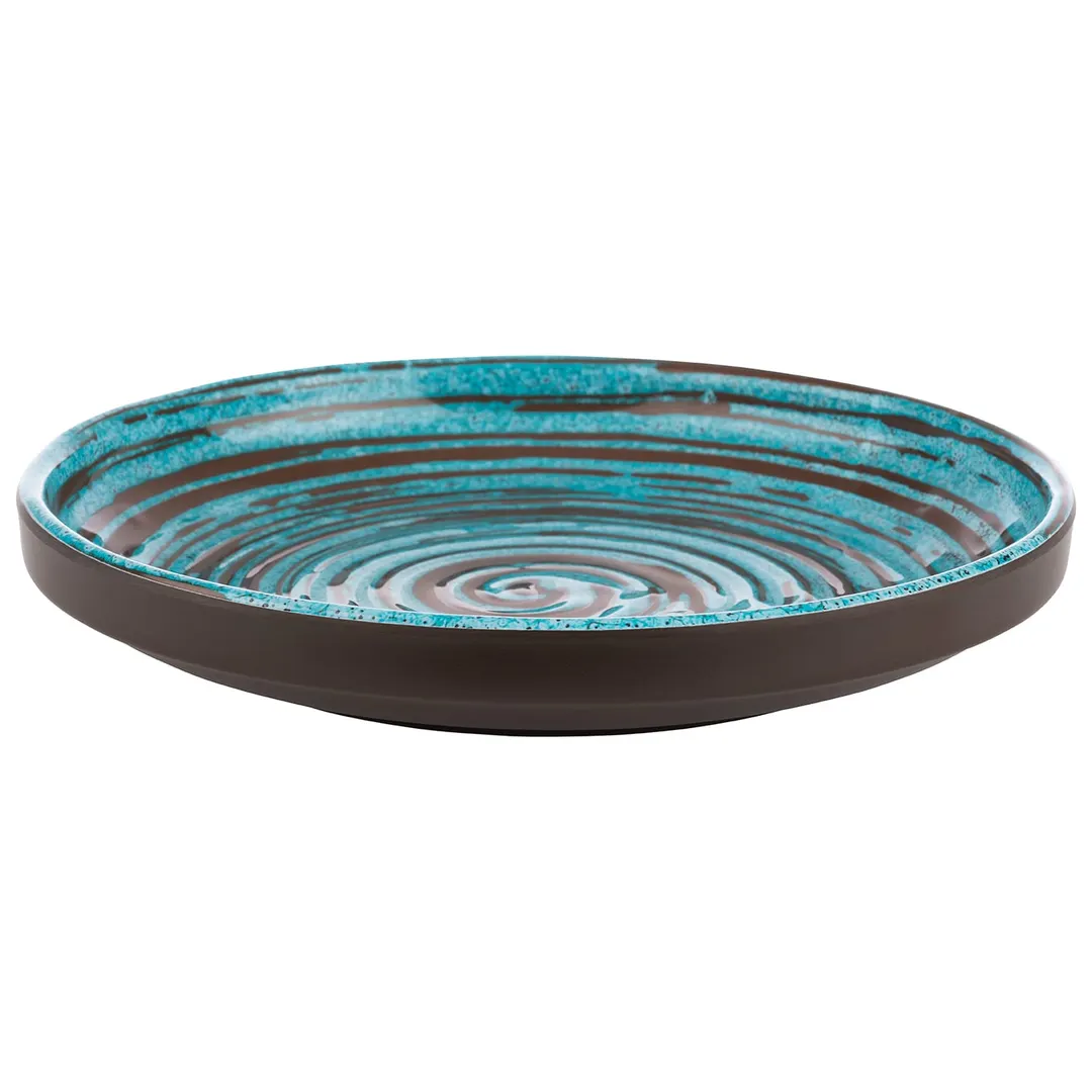 APS Germany APS 85202 - 7" Round Melamine Plate, Blue Spiral, High Rim, Dishwasher Safe - 1/Case