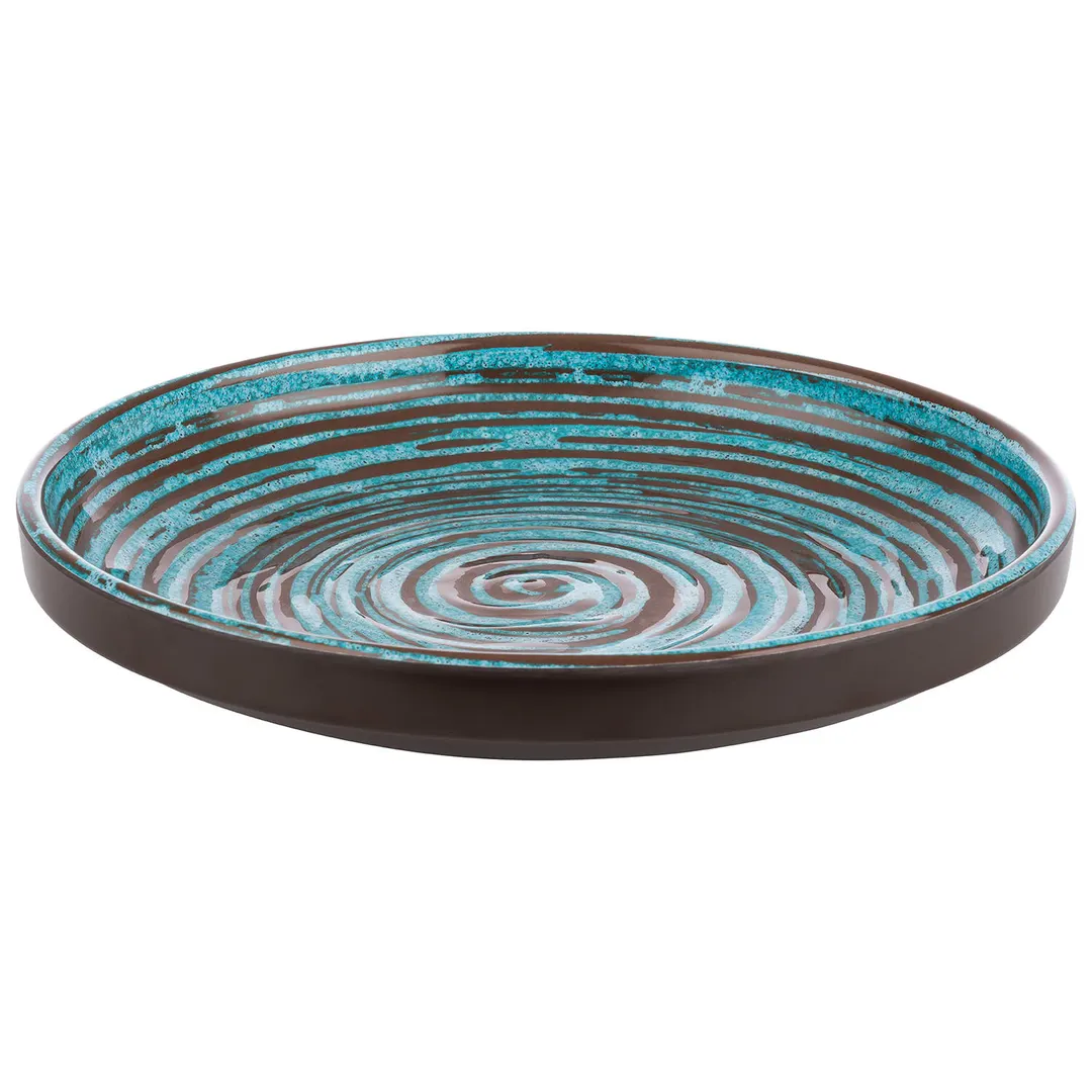 APS Germany APS 85203 Cancun Plate – 9" Melamine Plate, Brown/Blue Spiral, Stackable - 6/Case