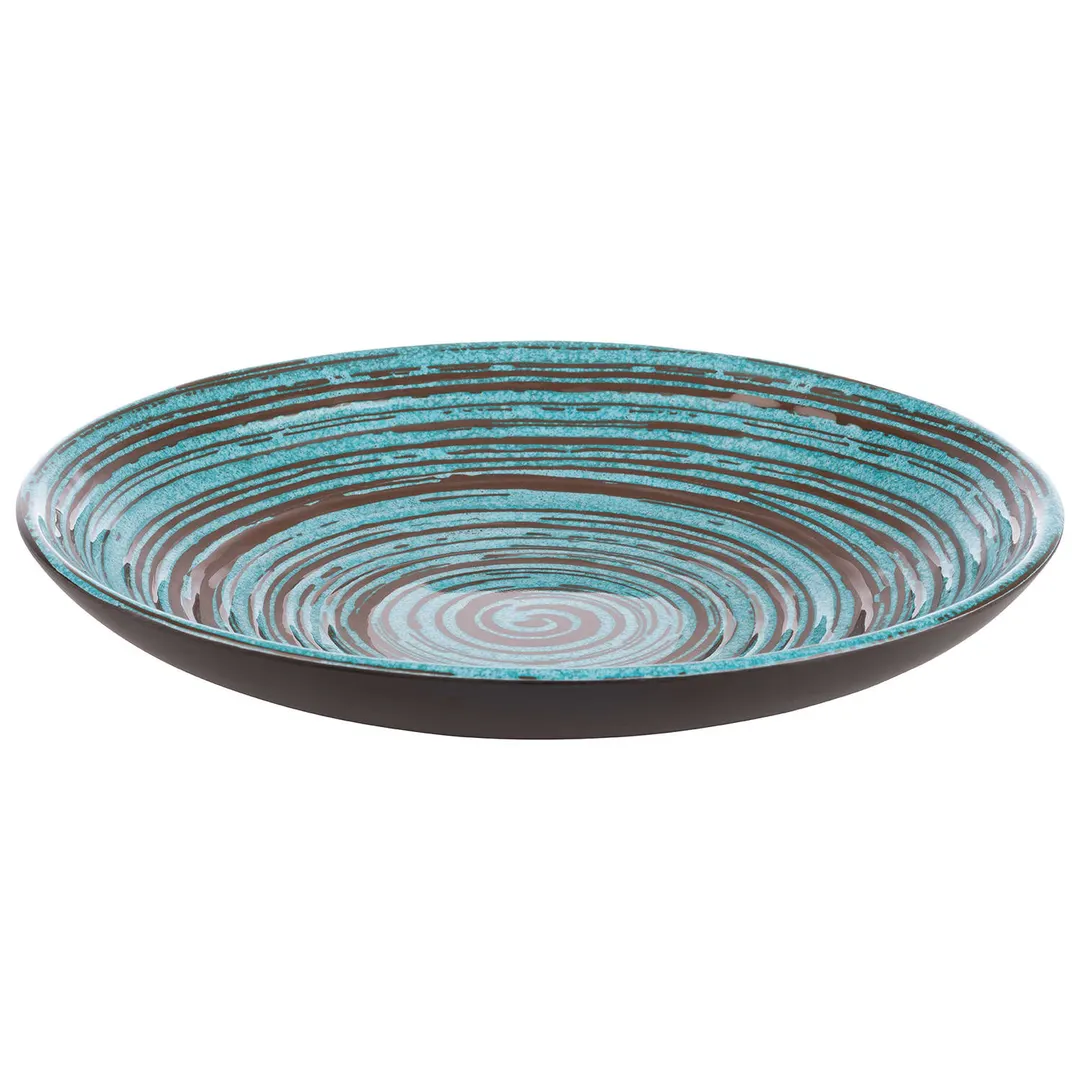 APS Germany APS 85204 - 10" Coupe Plate, 27 oz Melamine, Blue Spiral, Scratch‑Proof, Safe - 6/Case