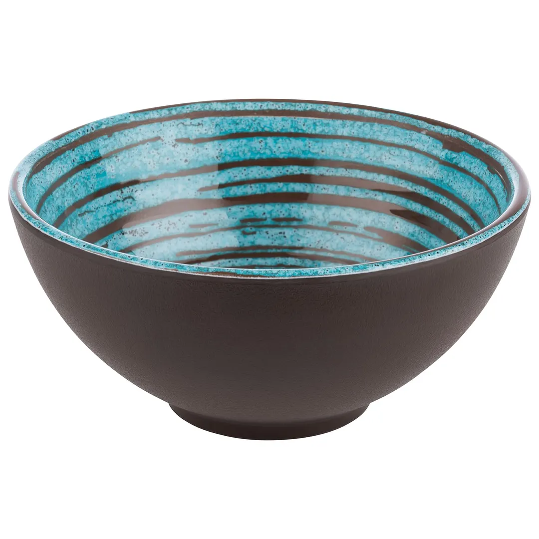 APS Germany APS 85205 - Cancun 16 Oz Round Melamine Bowl 5‑7/8" Dia x 2‑3/4" H Brown/Blue Spiral - 8/Case