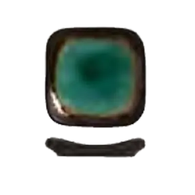 Libbey BF-1 Square Sauce Dish, 3.5" Turquoise Glazed Ceramic with Dark Brown Rim - 36/Case