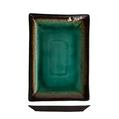 Libbey BF-13 Hakone™ Platter, 13.5" x 9.25" Turquoise with Dark Brown Rim, Ceramic - 12/Case