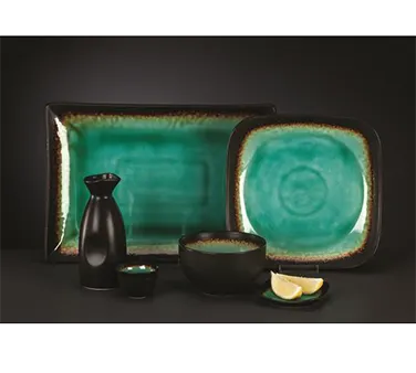 Libbey BF-2 Sake Cup, 2 oz (1‑5/8" Dia × 2‑7/8" H), Turquoise Ceramic with Dark Brown Rim, 36/Case