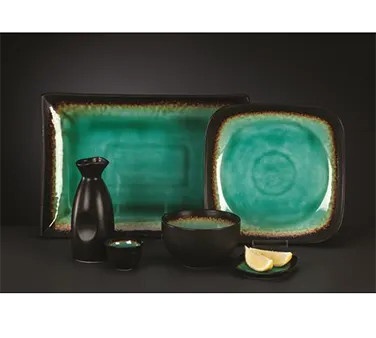 Libbey BF-9 Sake Bottle, 9 oz, 2.625" Dia x 6.125" H Turquoise Ceramic Dark Brown Rim - 12/Case