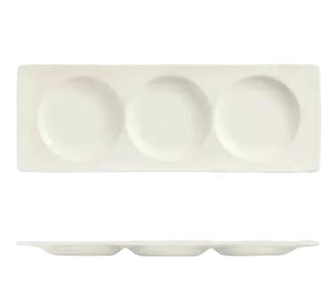 Libbey BW-3333 Compartment Tray, 13" x 4-5/8" Porcelain White, 3 1‑oz 3" Wells - 12/Case