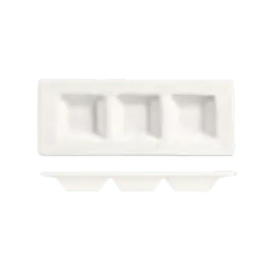 Libbey BW-6719 Tray, 6.5" x 2.5", 3 Square Wells, Rectangular Porcelain, Ultra Bright White - 24/Case