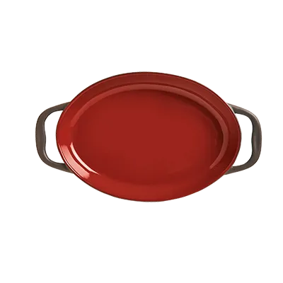 Libbey CBC-001 Oval Dish, 4 oz (7" x 4-1/8"), Two‑Tone Chili Ceramic Pan, 350°F Heat - 12/Case