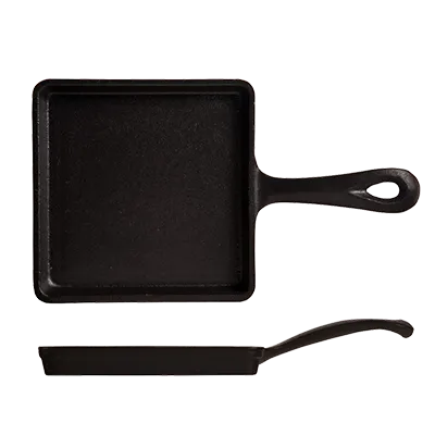 Libbey CIS-16 Square Cast Iron Sizzle Platter, 5½" x 5½" Black Finish with Handle - 12/Case