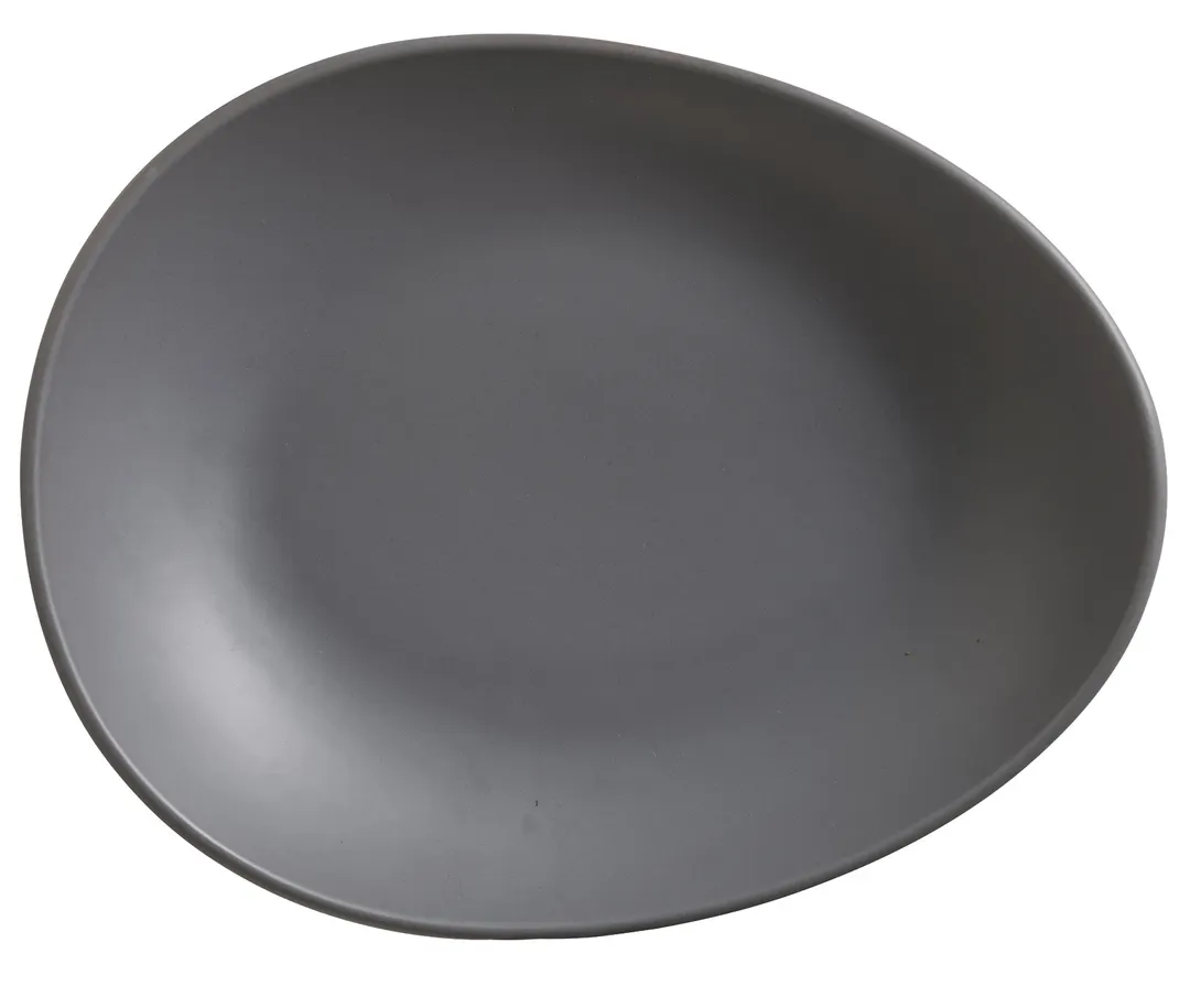 Libbey DRI-7-G - Oval Coupe Rim Porcelain Plate, 10.875" x 8.5", Matte Granite Finish - 12/Case