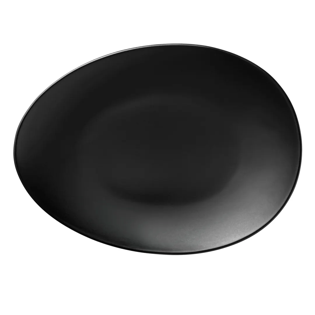 Libbey DRI-7-O Oval China Plate, 10.875" x 8.5", Satin Matte Onyx Porcelain Coupe Rim - 12/Case