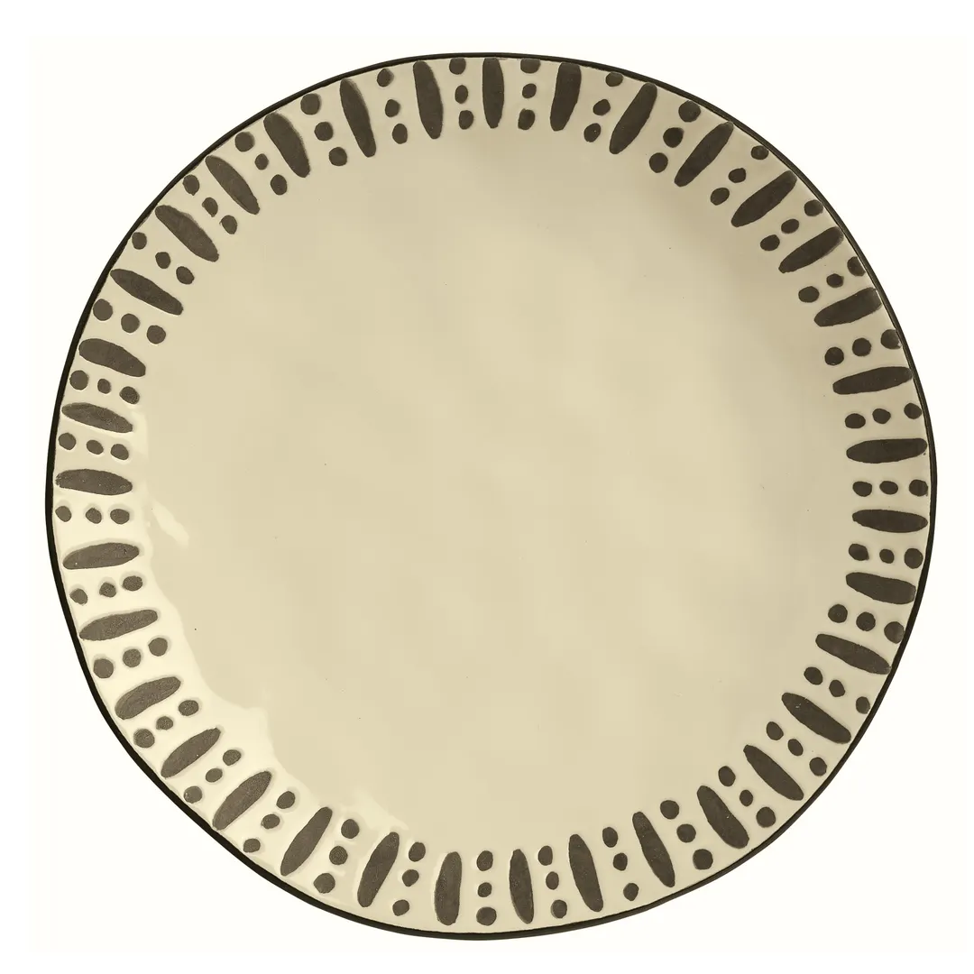 Libbey DULCET-1C China Plate – 10.625" Round Stoneware, Cream Lines & Dots, Dishwasher Safe - 12/Case