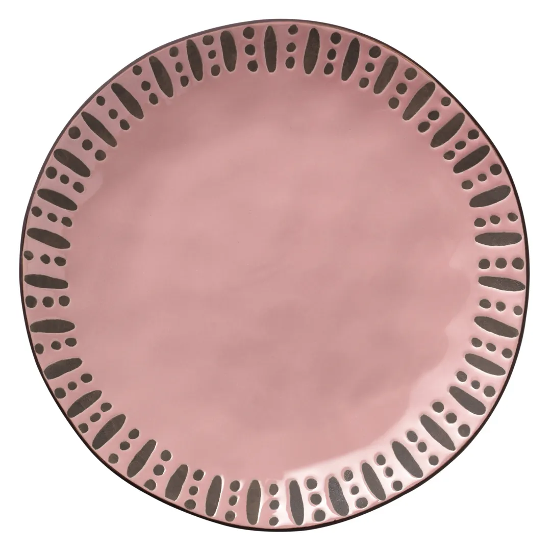 Libbey DULCET-1P - 10.625" Round Ceramic Plate Pink Lines & Dots Dishwasher/Microwave Safe - 12/Case