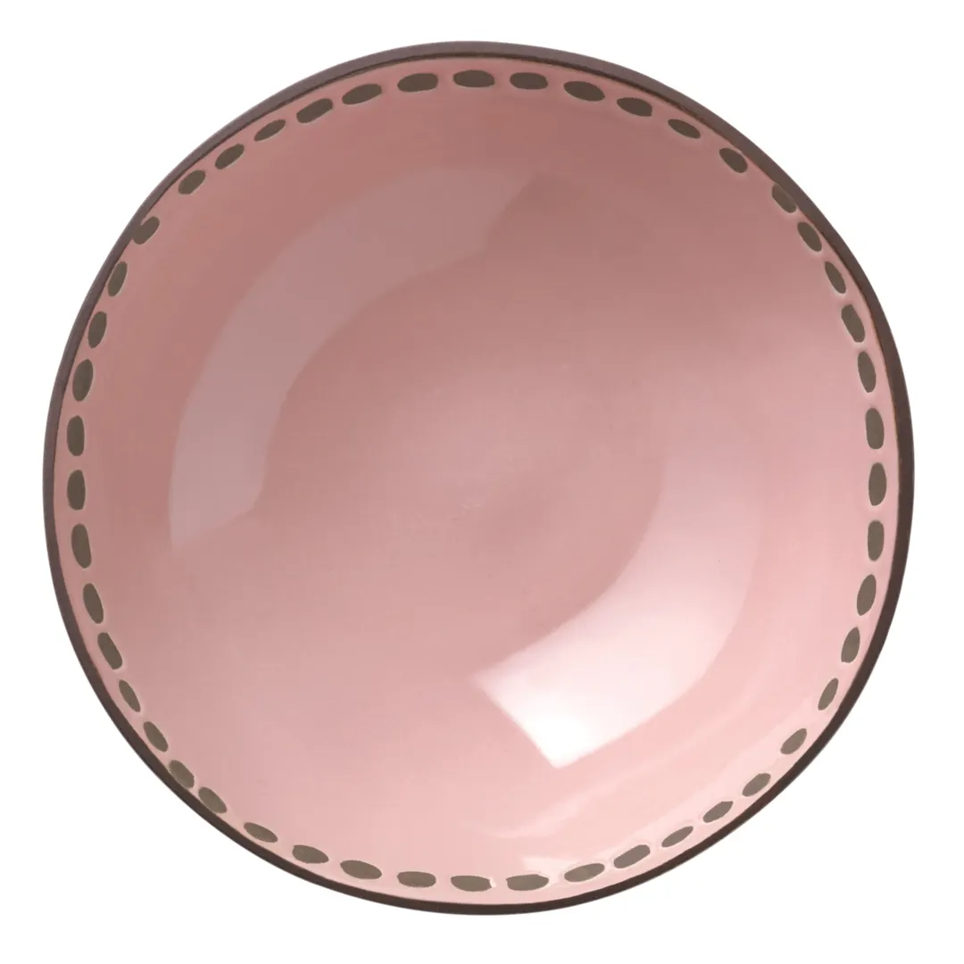 Libbey DULCET-3P - 14‑oz Pink Dot Soup Bowl, 6" x 1‑7/8" Round Ceramic, Microwave Safe - 12/Case