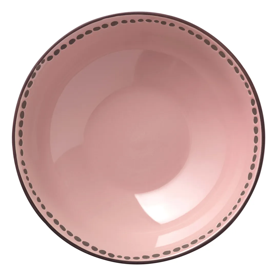 Libbey DULCET-5P - 9" Pink Dotted Serving Bowl, 9-1/8" Dia x 2-7/8" H, Dishwasher Safe - 12/Case