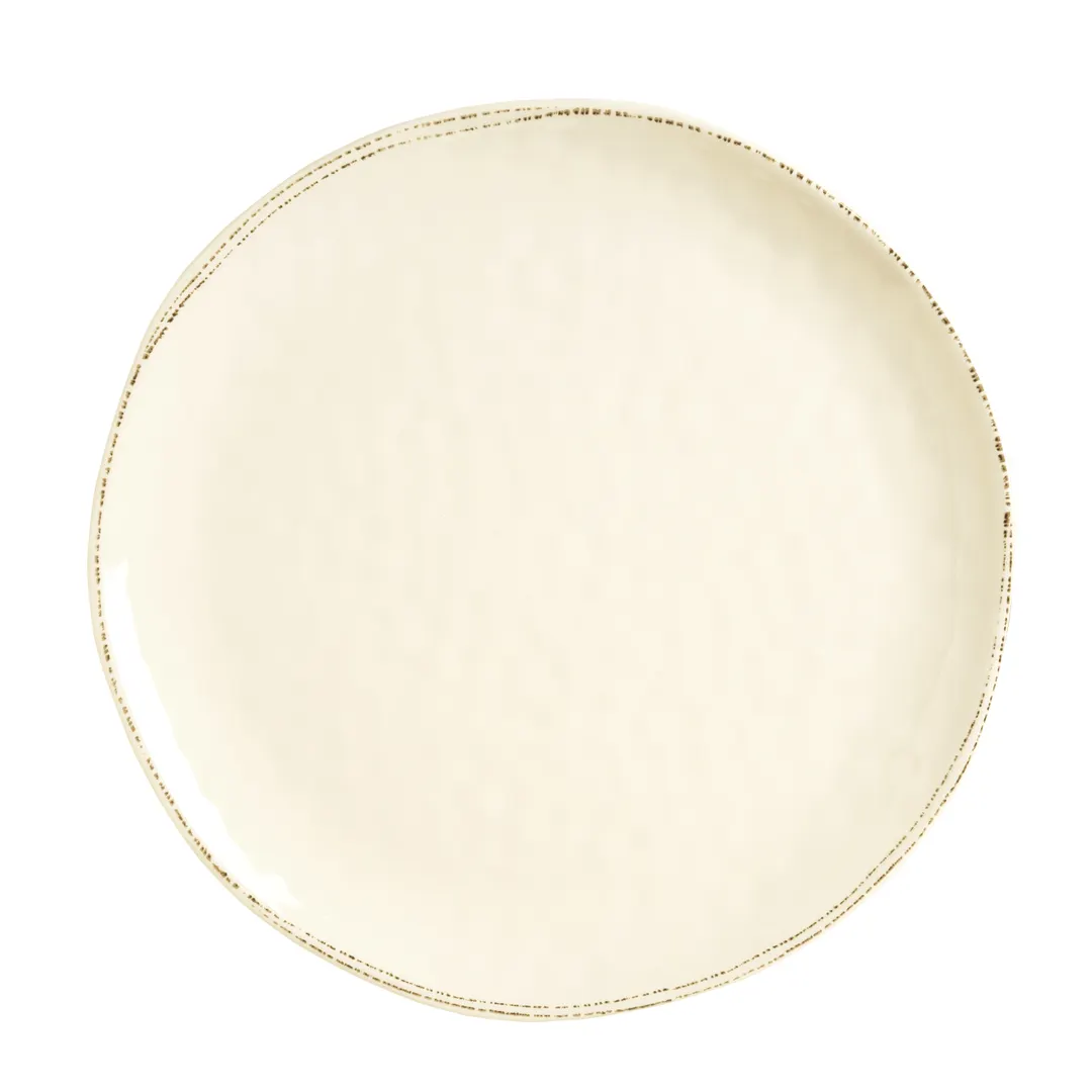 Libbey FH-570MEL - 16" Round Melamine Platter, Ivory Farmhouse, 3/4" Height - 6/Case