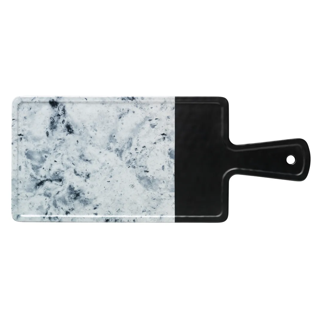 Libbey MSM-127-H Serving Board - 12" x 7" x 0.5" Melamine Tray with Marble, 5" Handle - 12/Case