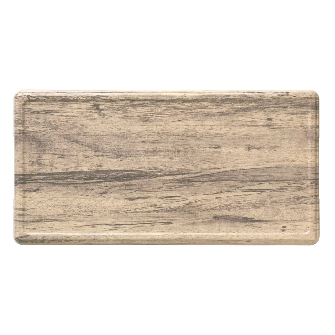 Libbey MW-147 - 14" Rectangular Melamine Serving Platter, Wood Look, Dishwasher Safe - 12/Case