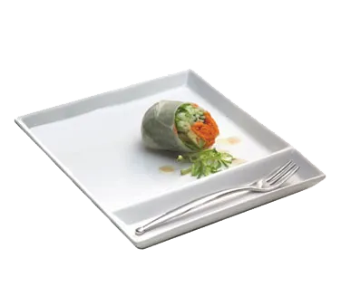 Libbey SL-900 - Slate Rectangular China Plate 9" x 7", Ultra White Porcelain, 2-Compartment - 24/Case
