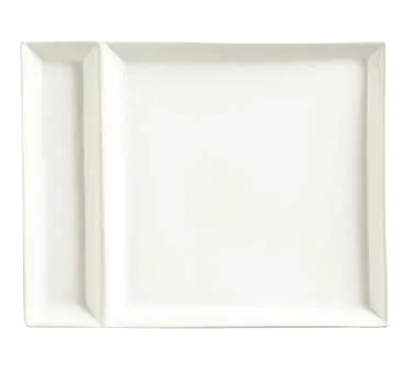 Libbey SL-900 - Slate Rectangular China Plate 9" x 7", Ultra White Porcelain, 2-Compartment - 24/Case