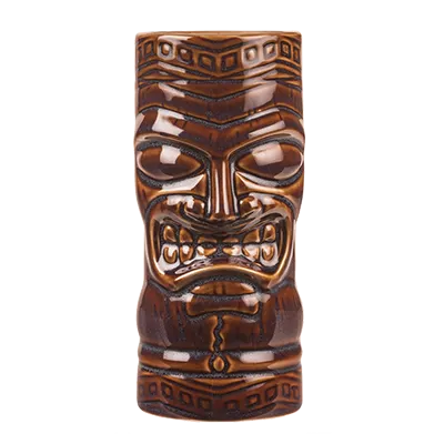 Libbey TTB-20 - 20 oz Brown Ceramic Tiki Tumbler, Height 6-3/4", Diameter 3-1/2", - 12/Case
