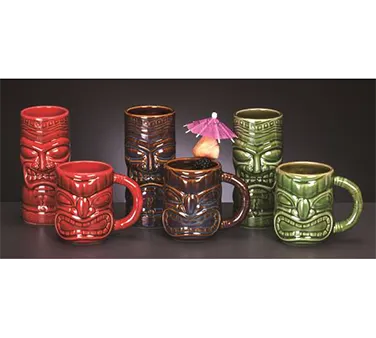 Libbey TTR-20 20 oz Red Tiki Ceramic Tumbler, 6‑3/4" H x 2‑7/8" W x 3‑1/2" D, Non‑Stackable - 12/Case