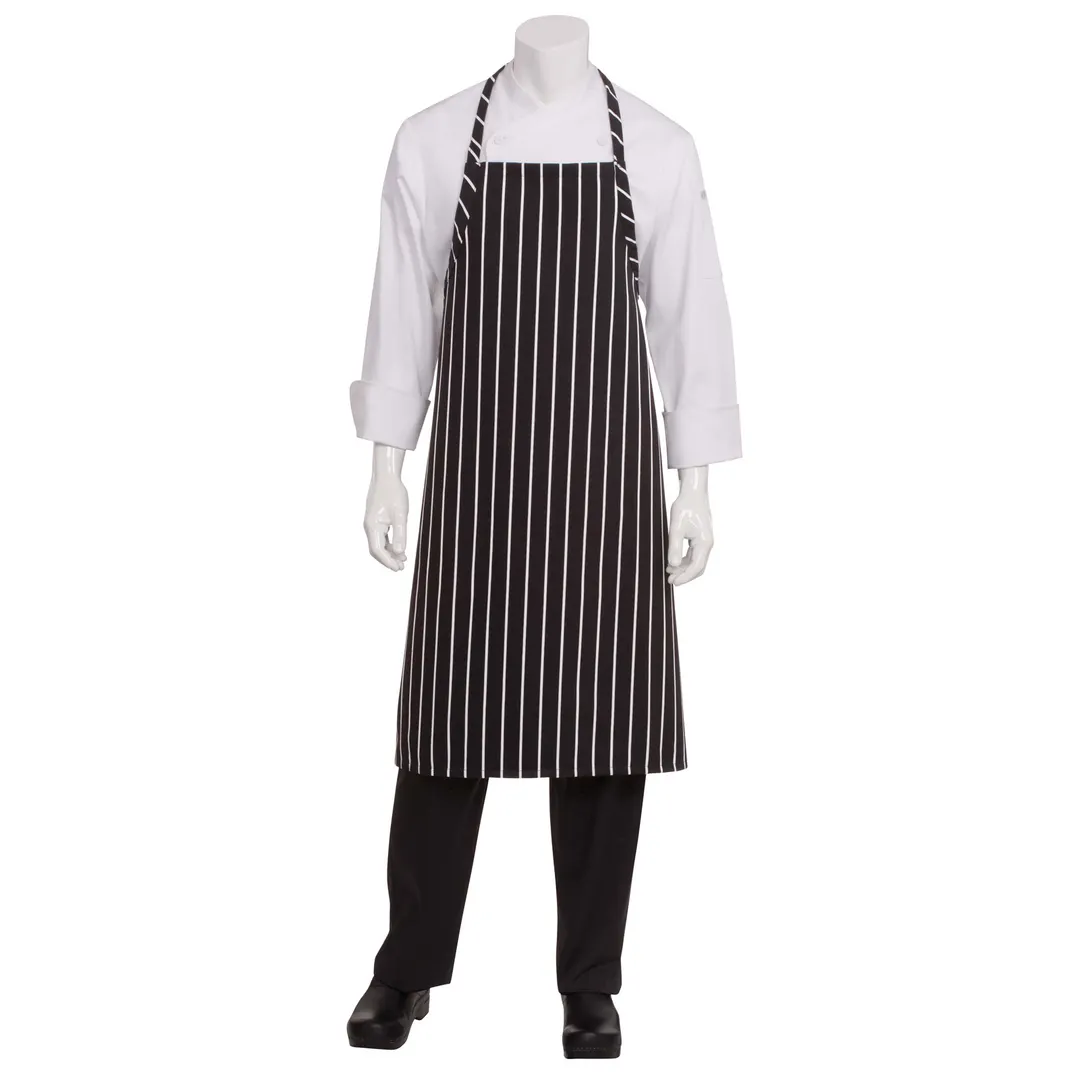 Chef Works A100-NCS-0 Bib Apron, 39"L x 37"W, Navy Chalk Stripes, Neck Strap, 65/35 Poly/Cotton