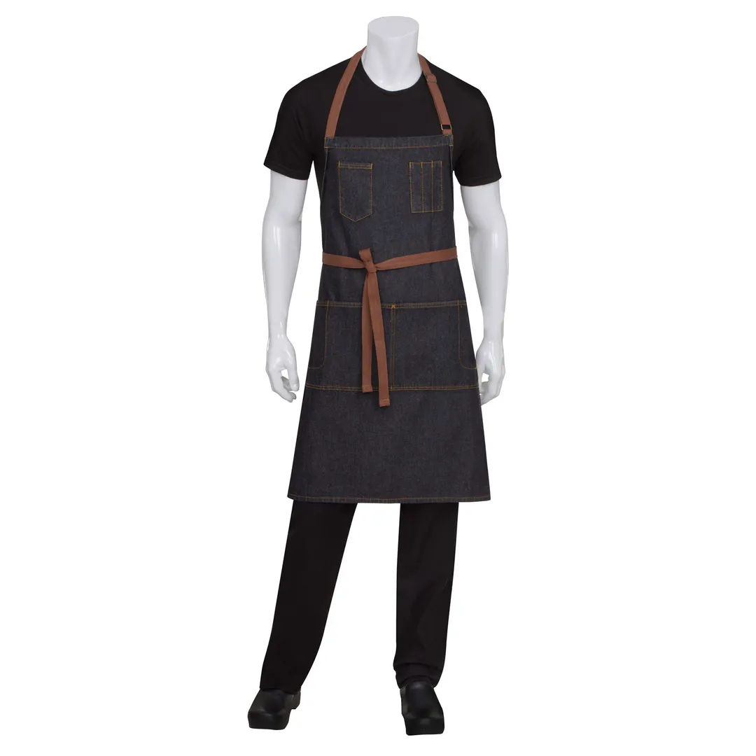 Chef Works AB035-BLK-0 Bib Apron, 34"L x 30"W, Black 100% Cotton, Neck Strap, 4 Pockets
