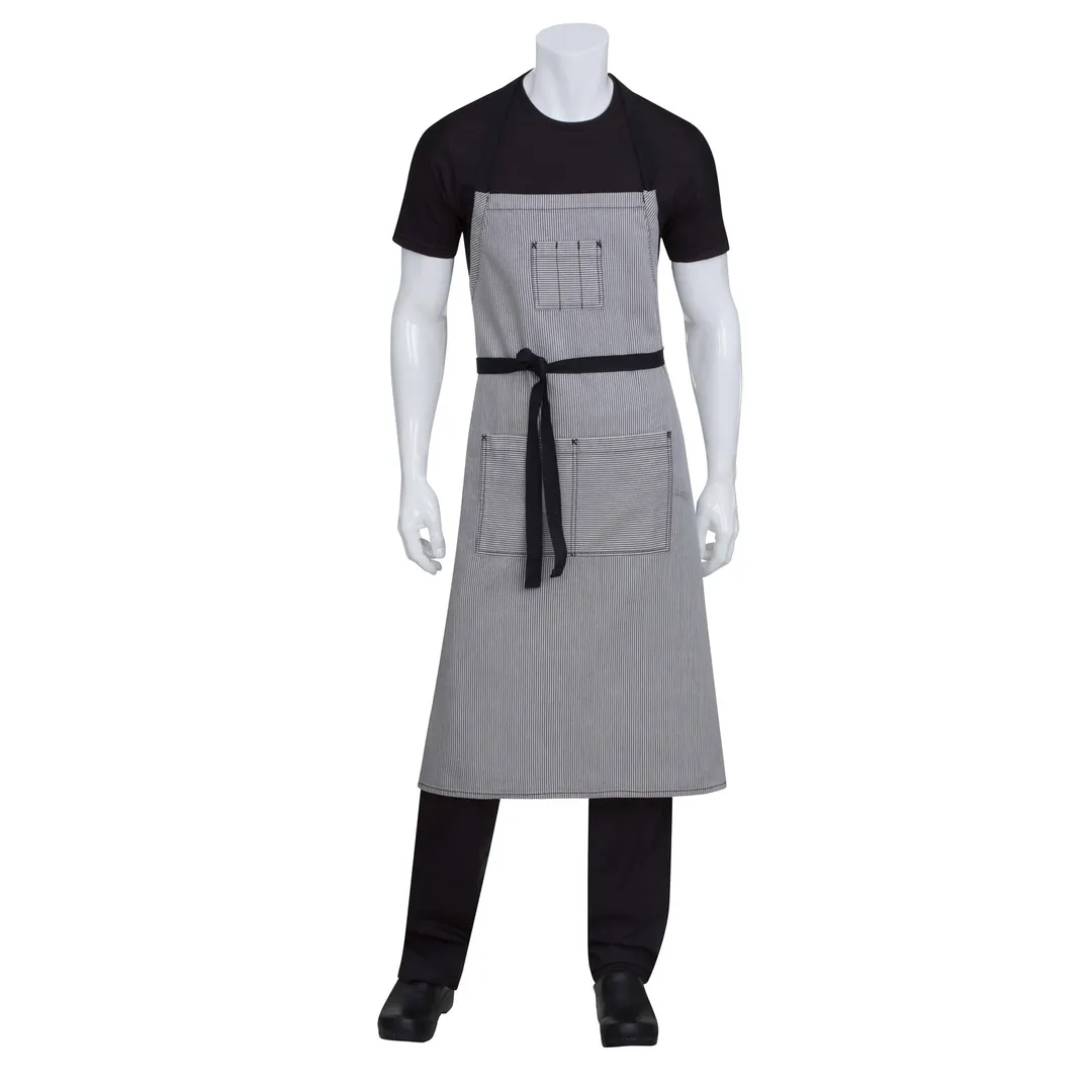 Chef Works AB038-BLK-0 Bib Apron, 39.5"L x 35"W, Adjustable Contrast Ties, Black, Cotton/Poly Denim