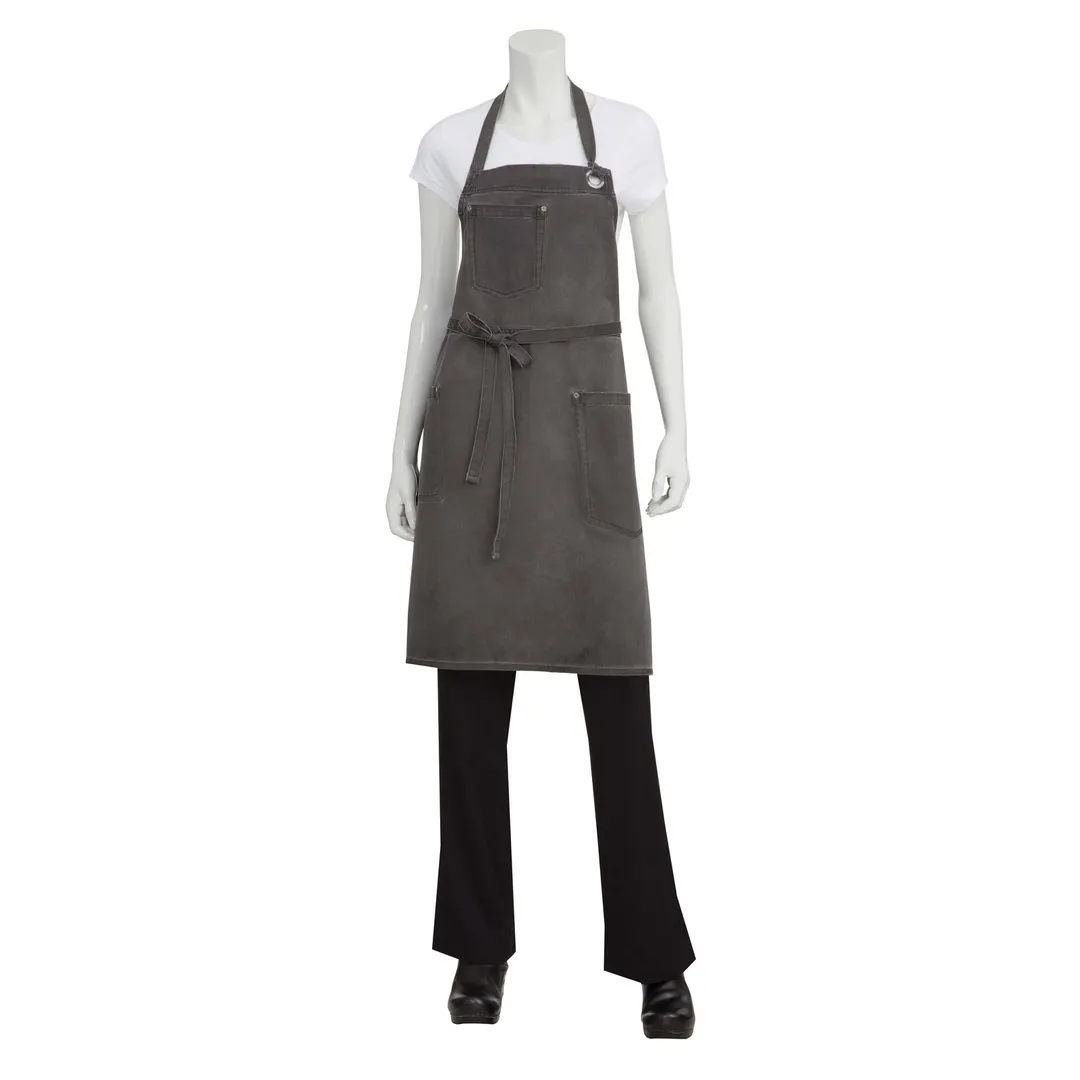 Chef Works ABAQ054-PEW-0 Dorset Bib Apron, 34"L x 30"W, Adjustable Neck, Pewter, 100% Cotton