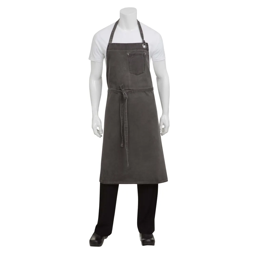 Chef Works ABCAQ004-PEW-0 Bib Apron, 40"L x 39"W, Adjustable Neck, Pewter, 100% Cotton, Washed